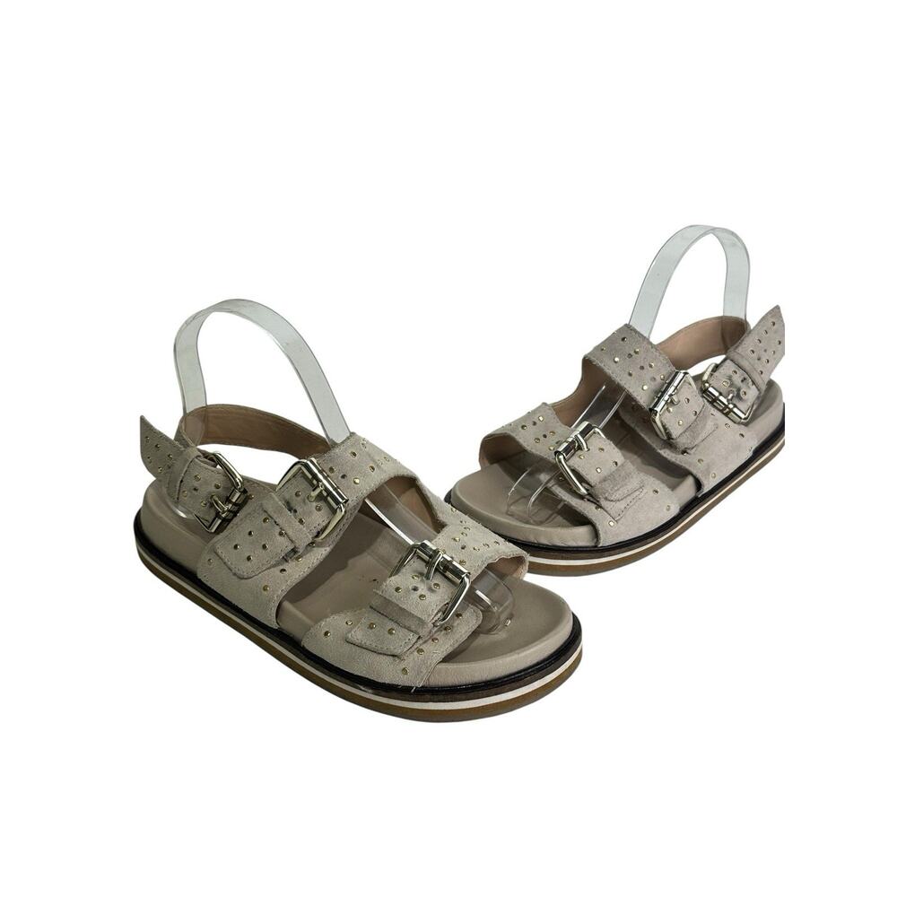 Pilcro Anthropologie Studded Suede Slingback Sandals Beige Buckle Size 36